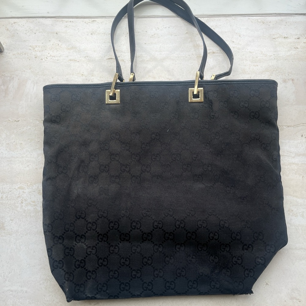 Gucci Black Tote Bags with Gold Accents